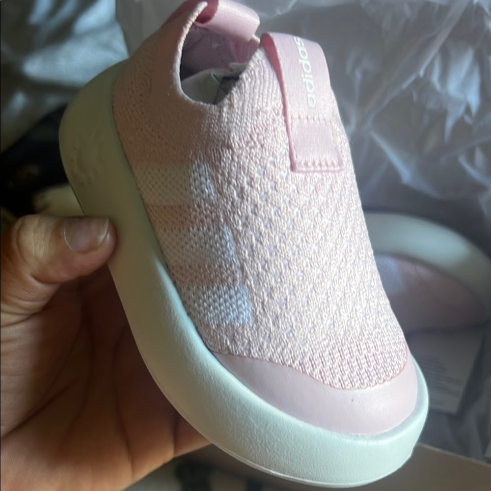 Adidas Pink Slip-On Sneakers with Knit Upper